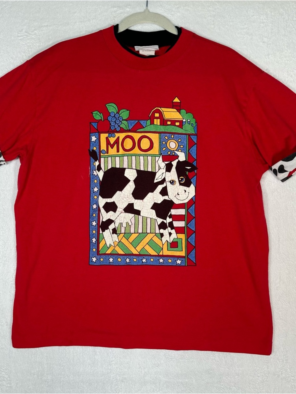 Vintage Spumoni by Franko T-Shirt Red Cow Cloud Graphic 80s 90s‎ M/L Grandmacore